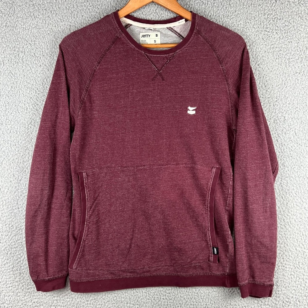 Jetty Marine‎ Supply Sweater Shirt Mens Small Burgundy Kangaroo Pocket Knit Logo